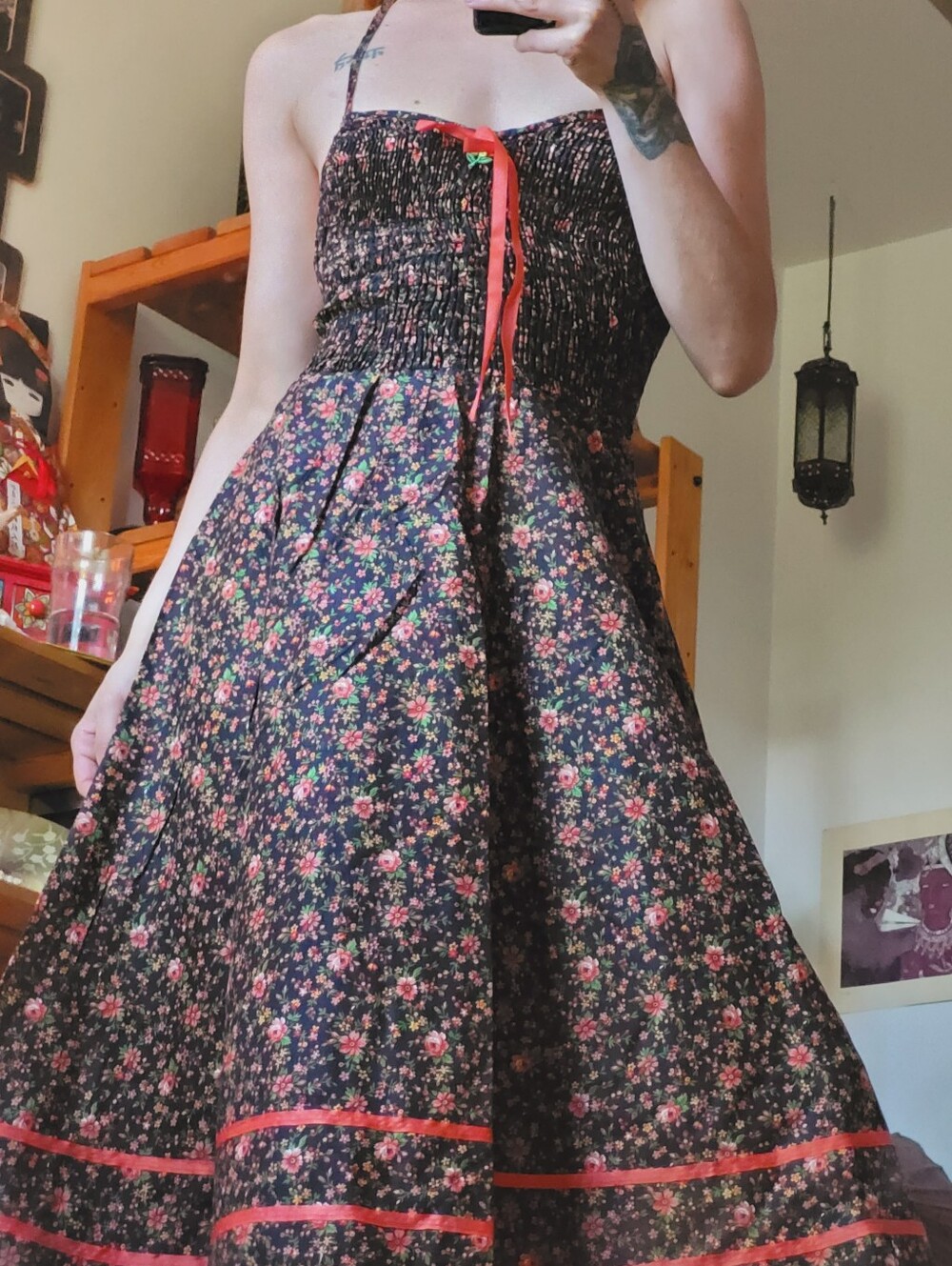 Joseph Ribkoff 1970' Floral Red Bow Maxi Fit & Flare Dress - Size Xs